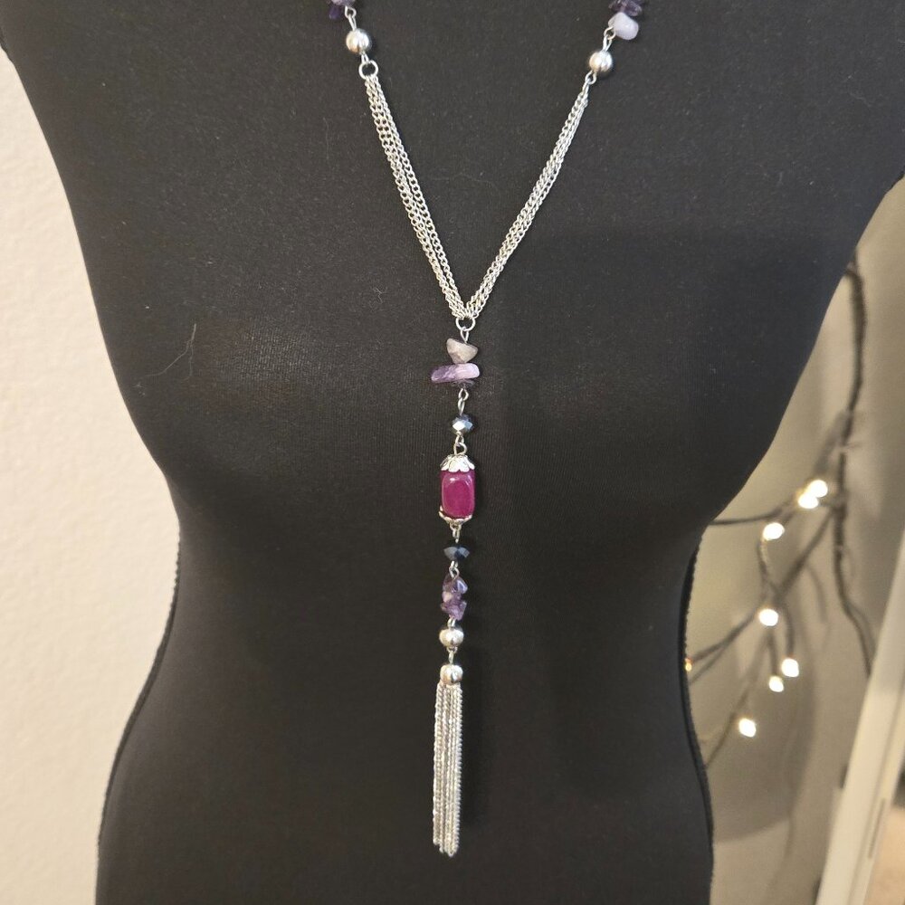 Bead & Chain Silver toned necklace - Extender clasp - Pre-Owned